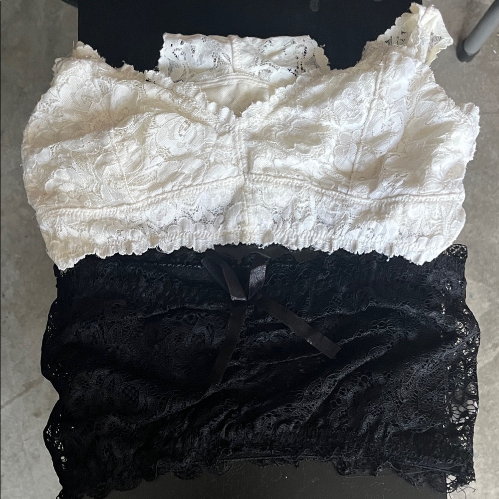 White and Black Lace Crop Tops